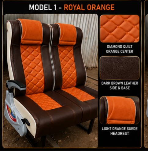 RR Hevirex bus seat back panel custom upholstery — coach builders Karur Tamil Nadu